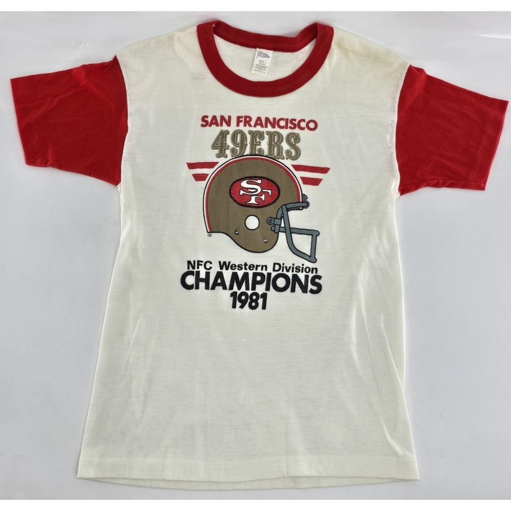Vtg 1981 San Francisco 49ers Large T-Shirt NFC Western Division Champs Ringer
